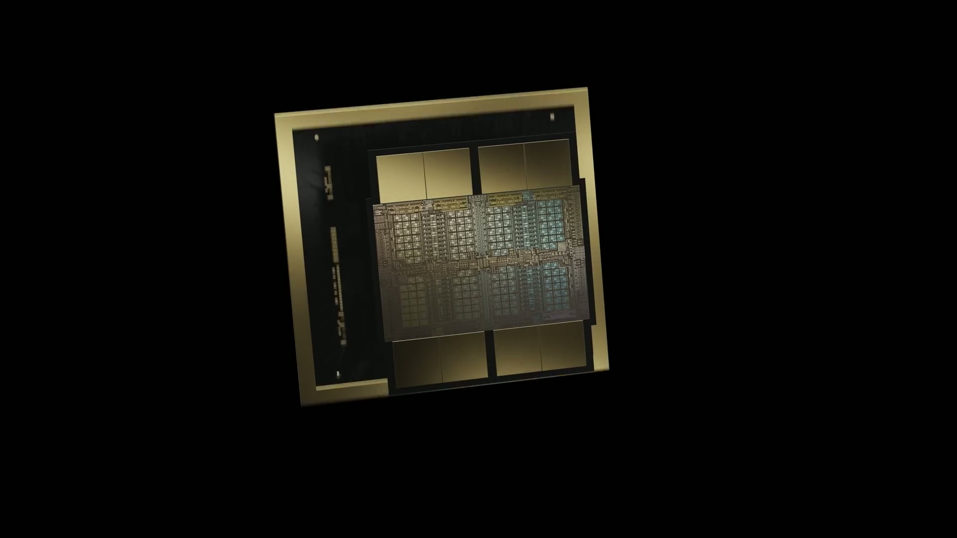 黒い背景の上にチップパッケージと黄色で強調されたHBMモジュールが表示されたハードウェア構成図の画面である。