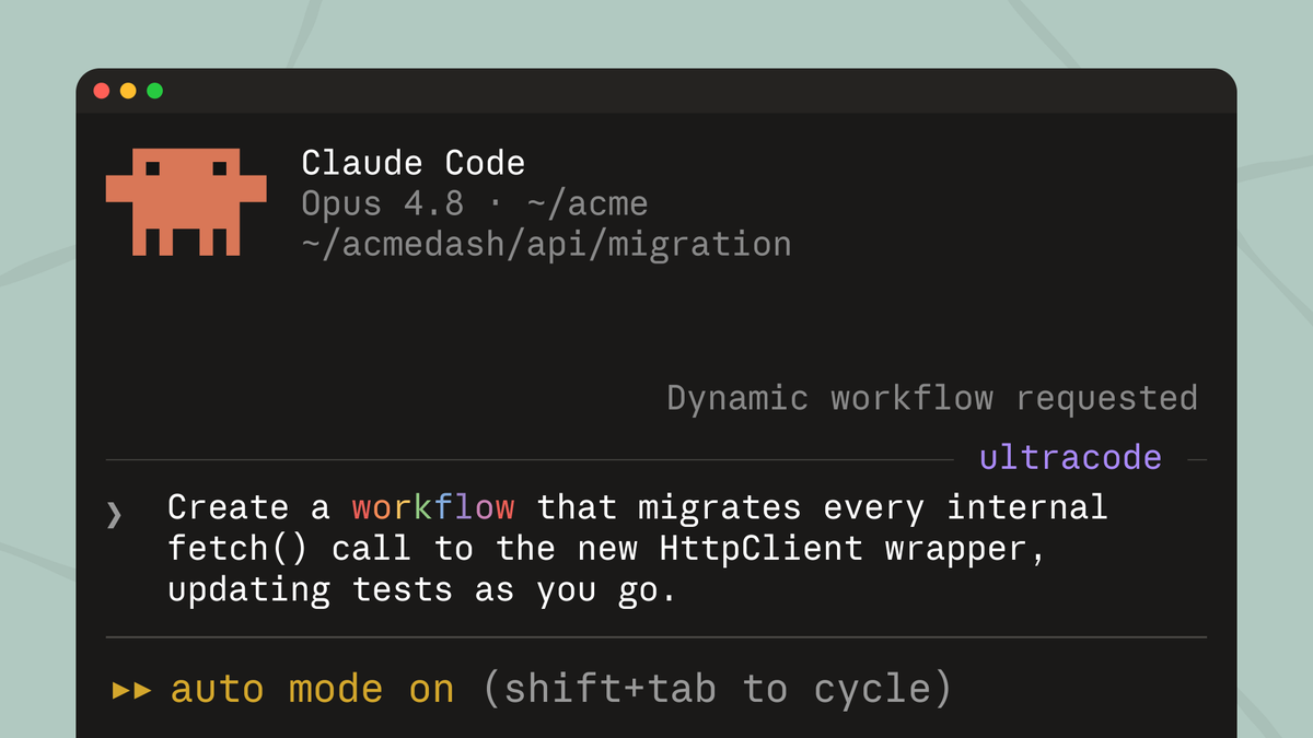 Dynamic Workflowsというタイトルの下で複数のワークフローやエージェントの組み合わせを示す製品紹介画像